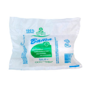 Вата медицинская гигроскопическая нестерильная (50 г.)